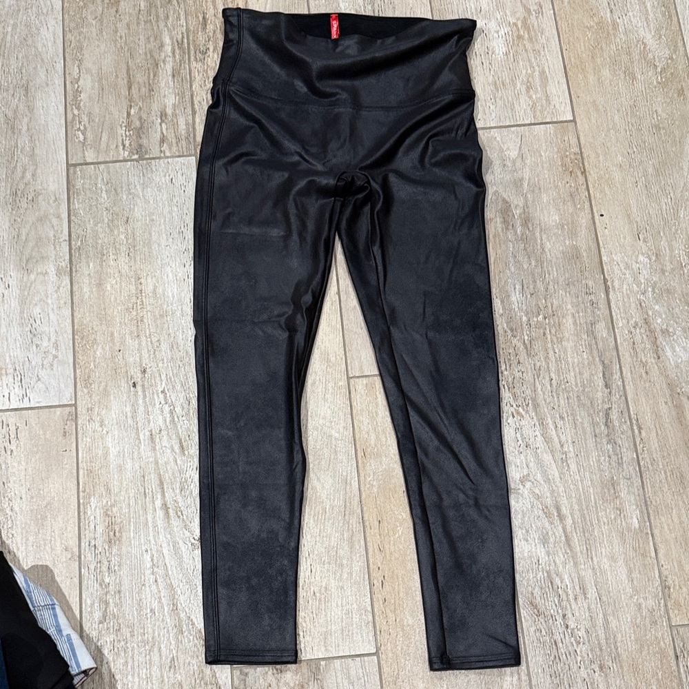 Spanx Black Faux Leather Leggings Size L